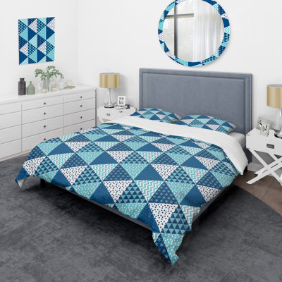 White/Blue Microfiber Duvet Cover Set