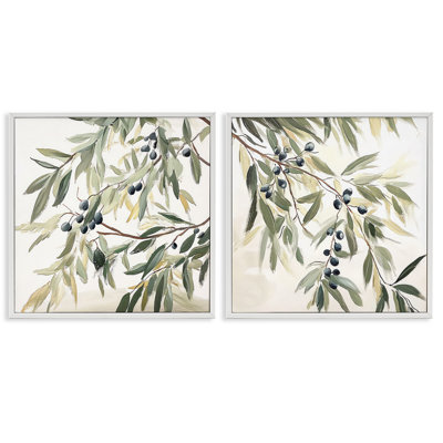 Olive Branches in Pastel 2pc Framed Giclee Set, design by Mona Grace