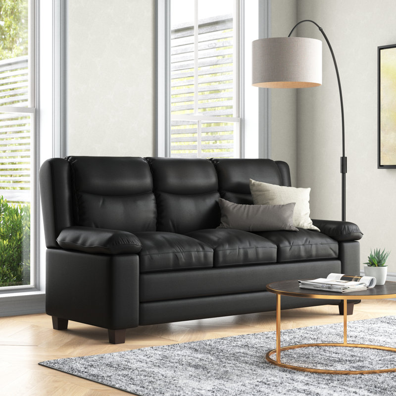 3 Seater Faux Leather Sofa, Black