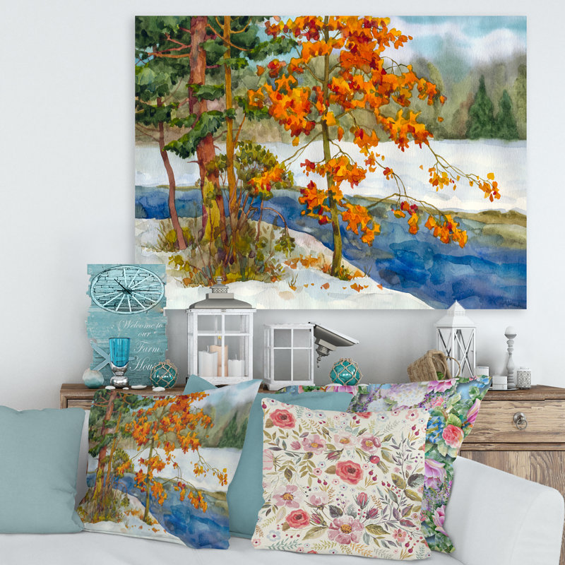 Stream in the Winter Forest I - Peinture sur toile, H 30 po x l 40 po x p 1 po, Toile tendue