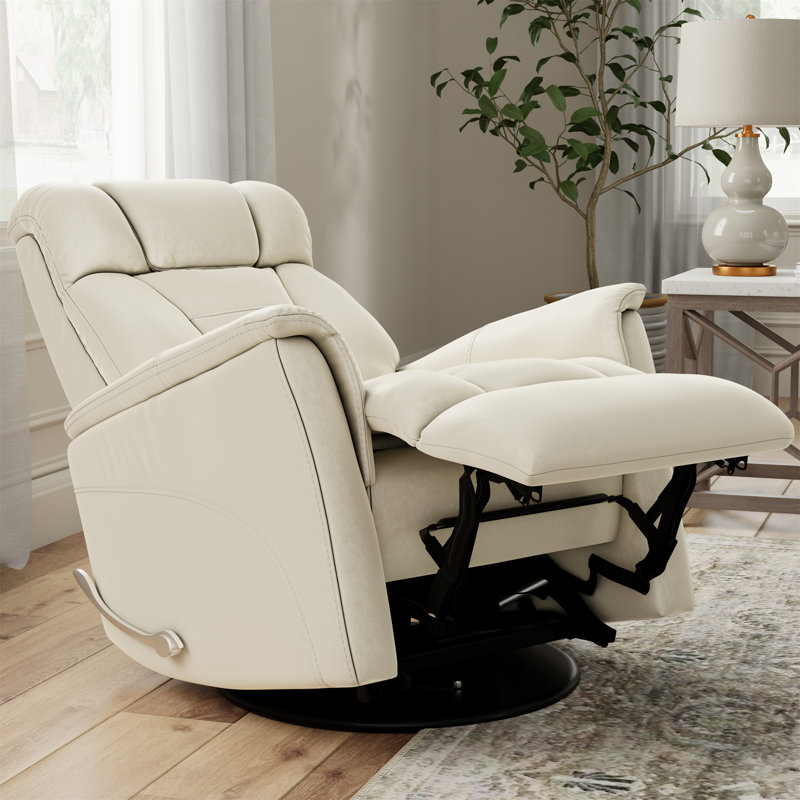 Global Home Swivel Glider Recliner With Manual Adjustable Headrest & Footrest In Faux Leather Bentley Oyster, Cream