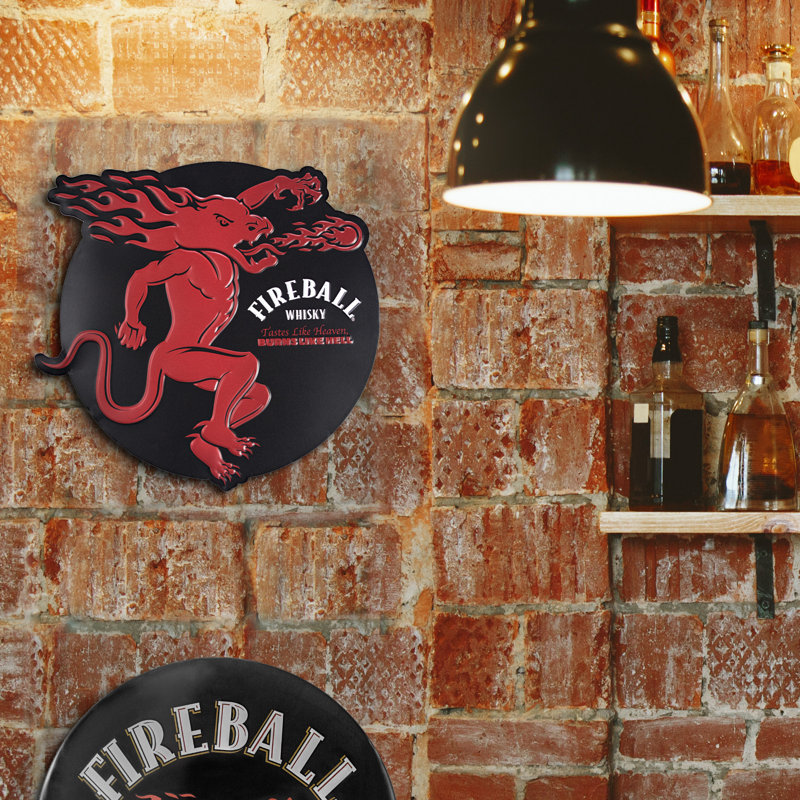 Fireball Whisky Embossed Red and Black Metal Wall Sign