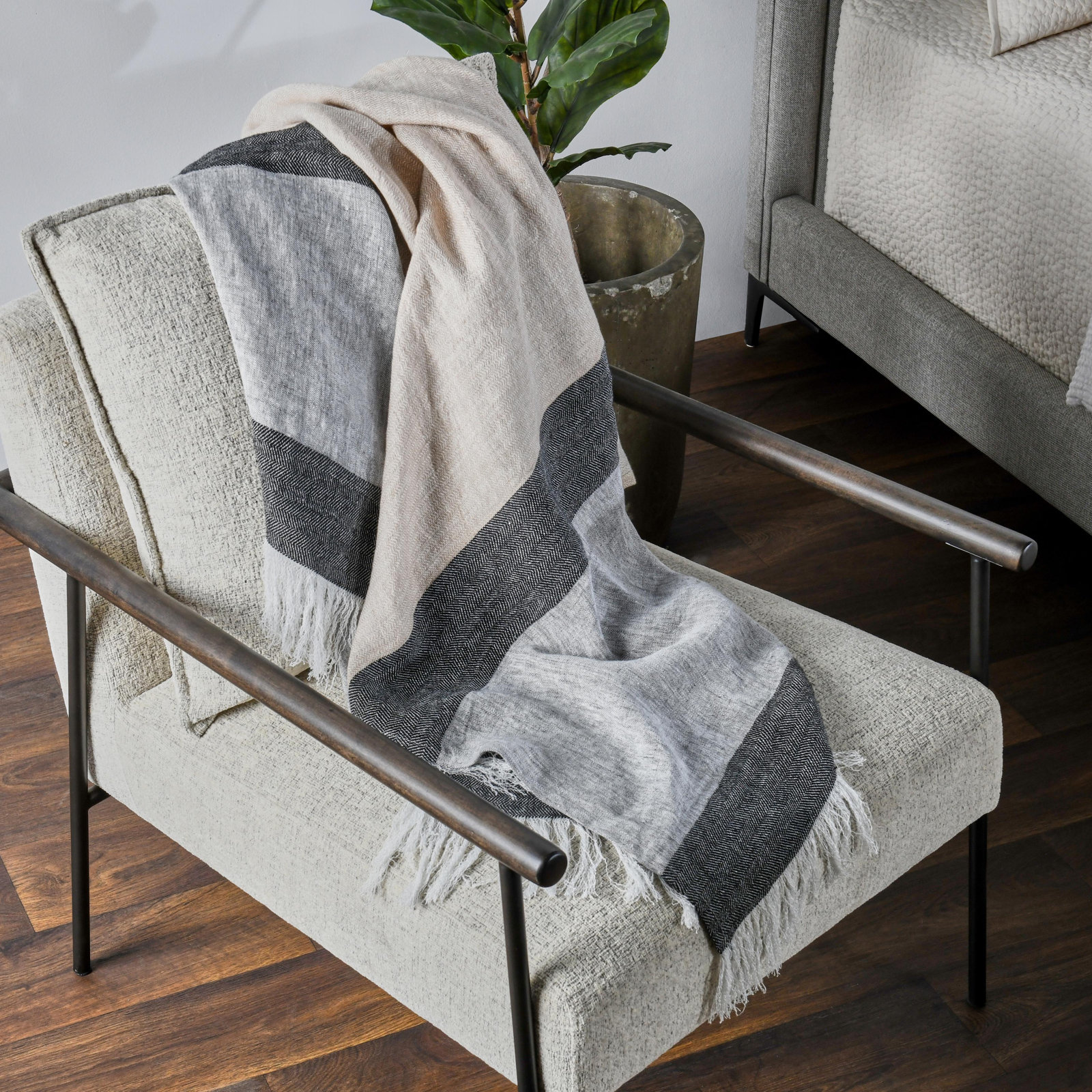 Talara Hand Woven Throw Blanket, Gray/Natural/Charcoal