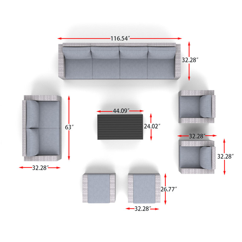 Avrahom 8 - Person Patio Conversation Sets with Cushions, Gray