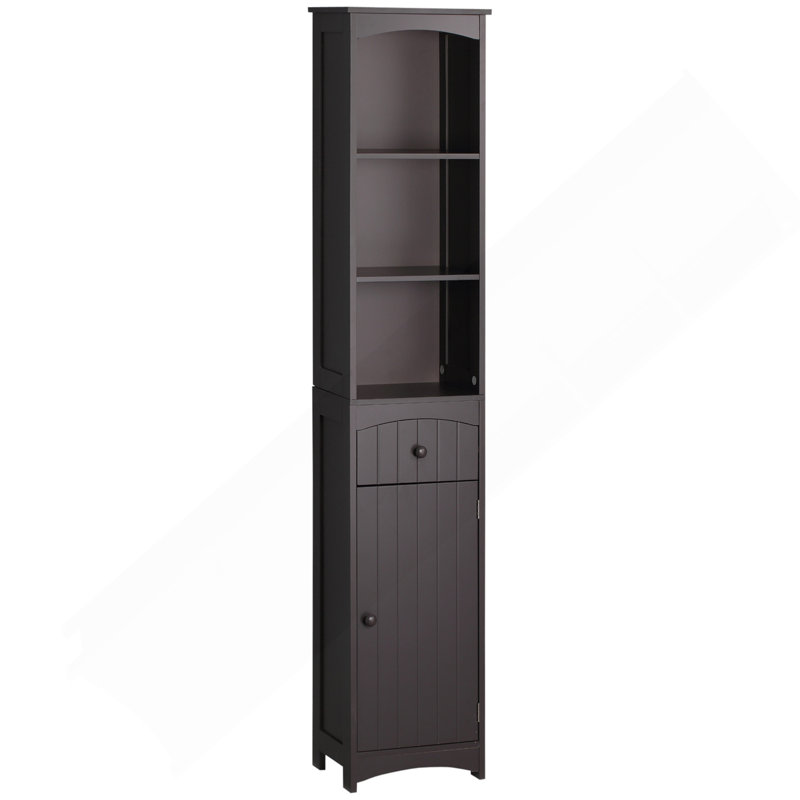Armoire de rangement pour salle de bain, unité de rangement pour salle de bain autoportante, grande tour en lin avec tablettes à 3 niveaux et tiroir, brun