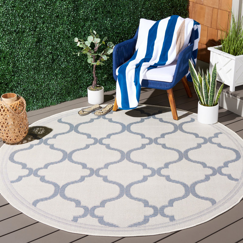 Bermuda Performance Machine Washable Geometric Indoor/Outdoor Area Rug, Round 6'6"