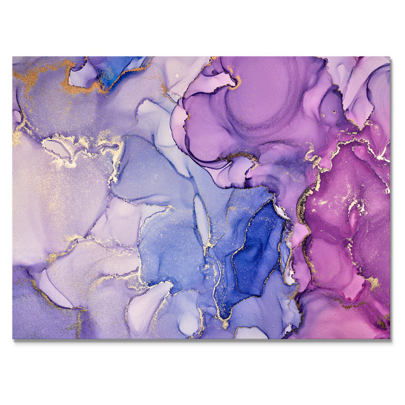 «Pink and Blue Ink Clouds V», reproduction d'art sur toile moderne, Toile tendue, H 16 po x l 32 po x P 1 po