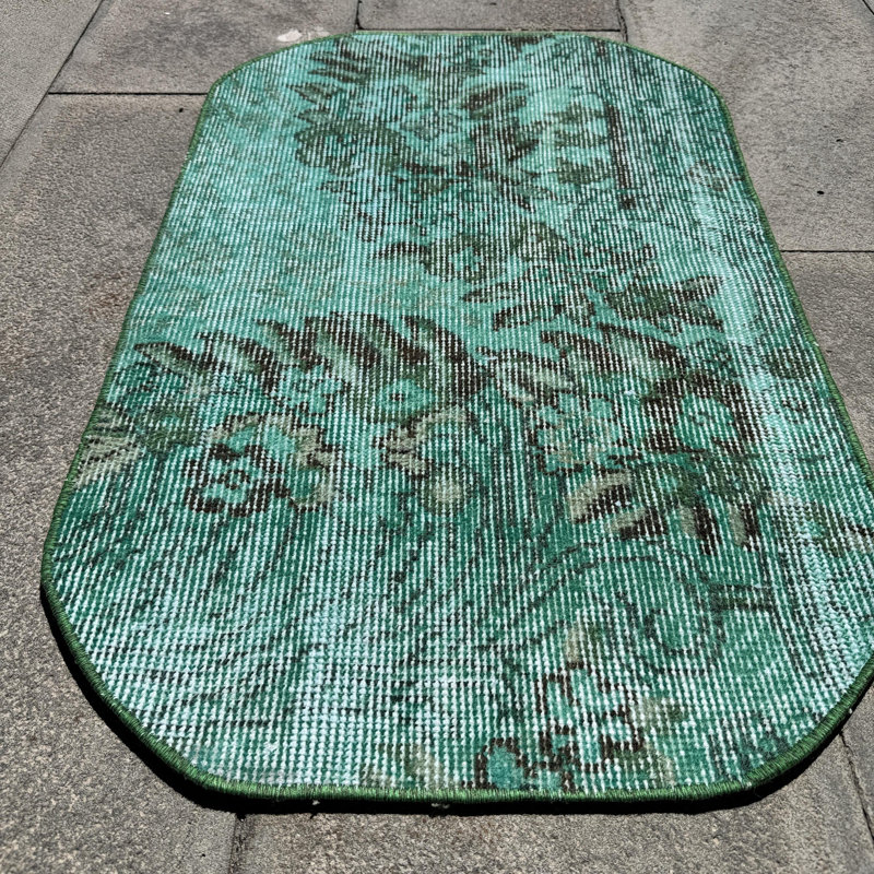 Tapis turc anatolien rétro tissé à la main en vert pour porte ou mur