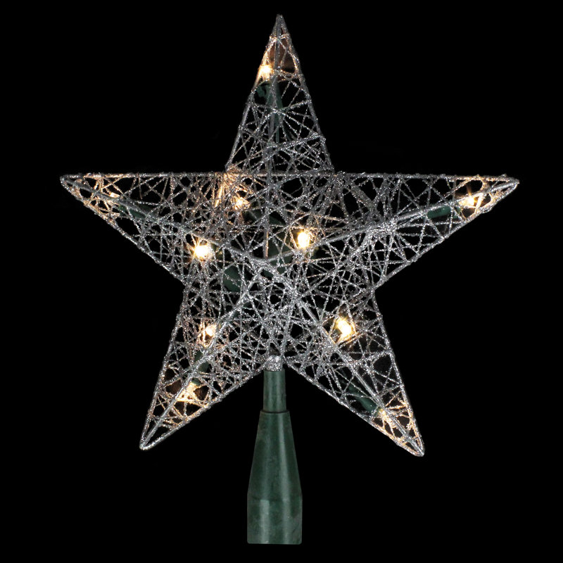 9" Lighted Silver Wire Star Christmas Tree Topper- Clear Led Lights