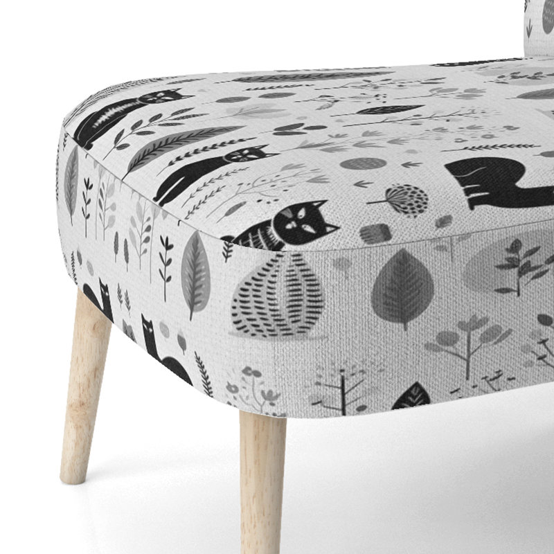 Chaise d'appoint décontractée rembourrée Minimalist Forest Animal, Blanc/Noir