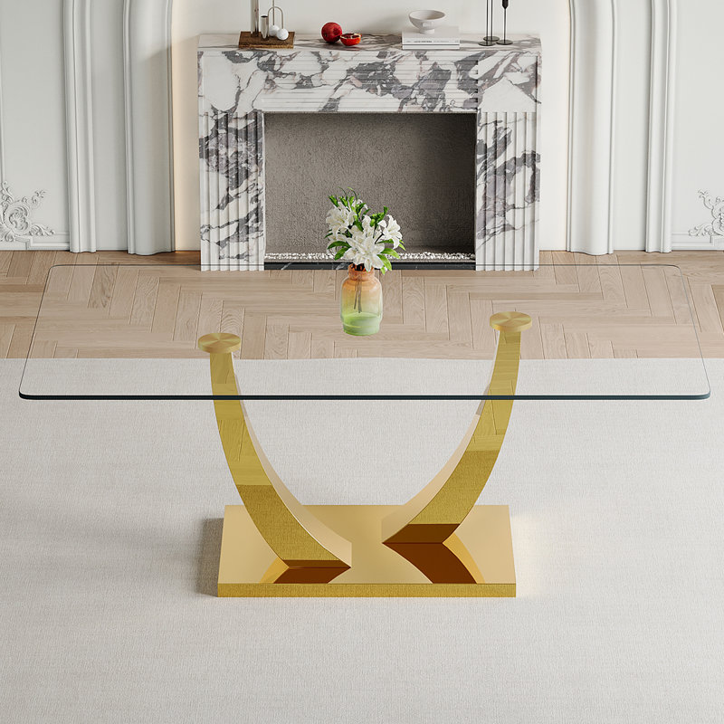 71'' Glass Dining Table, Gold
