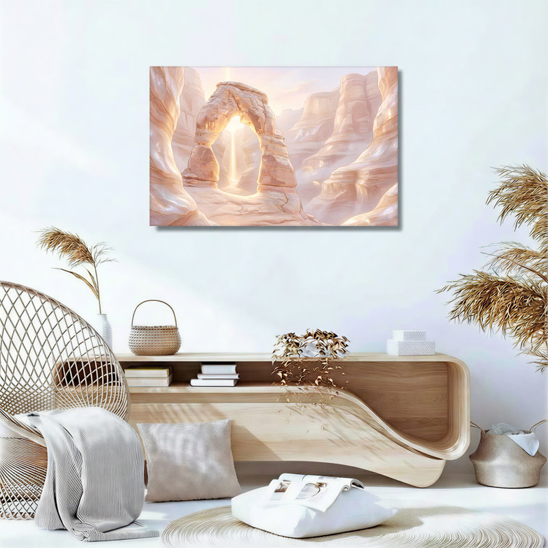 Arche de pierre illustrée dans un paysage de canyon rose tendre, tableau sur toile, H 16 po x l 24 po