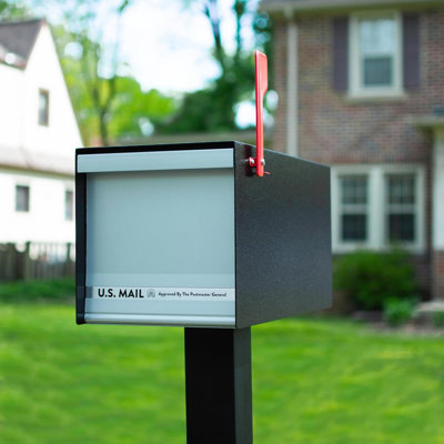 Heavy Duty Modern Steel Post Mounted Mailbox - Black Large Curbside Mailbox With Magnetic Latch For Packages