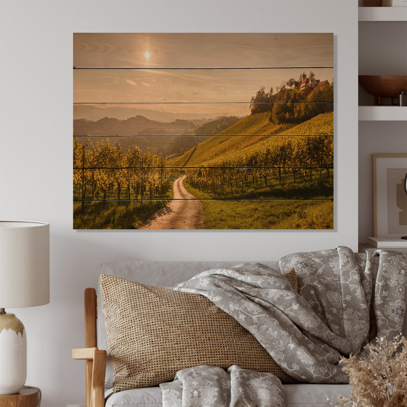 Paysage toscan de vin en été - Peinture sur bois sans cadre, H 8 po x l 12 po x P 1 po