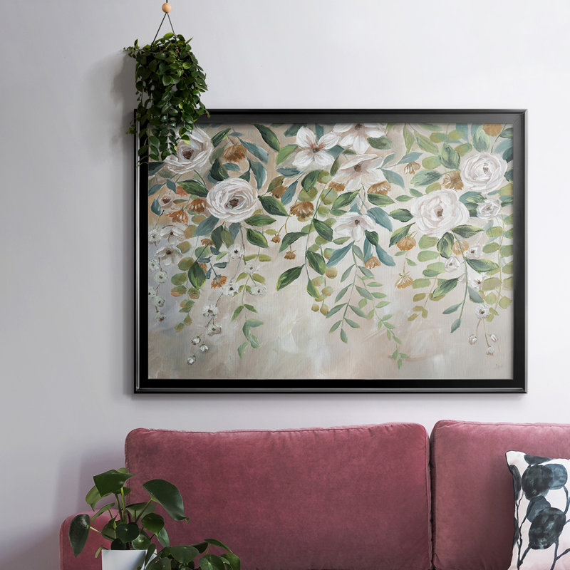 Cascade de fleurs encadrées sur toile, Noir, H 30 po x l 44 po x P 1,5 po