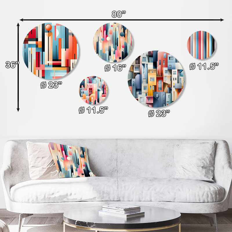 Covino - Ensemble abstrait d'art mural rond moderne de 5