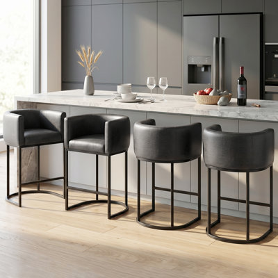 Pu Leather Counter Stool Barrel Counter Height Stools