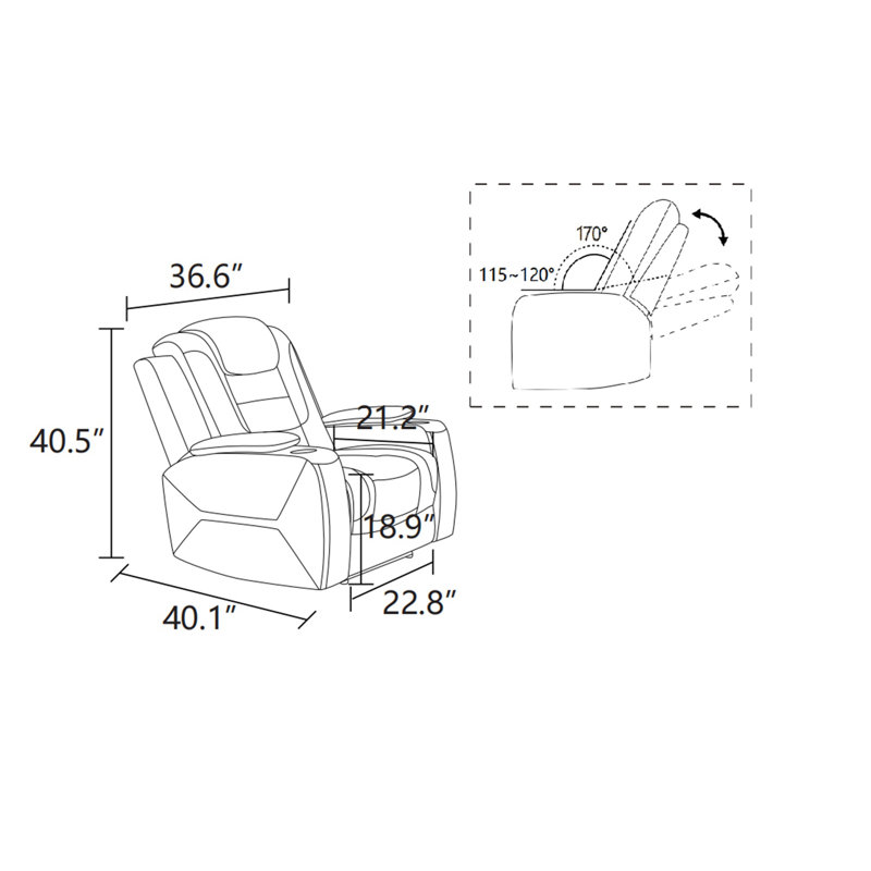 Fauteuil inclinable en cuir blanc, Noir, noir, noir, noir