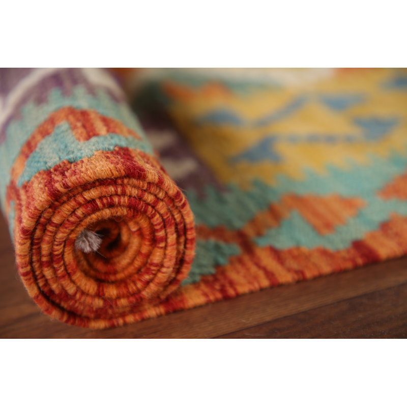 Tapis de salon réversible en laine Kilim 7 x 9