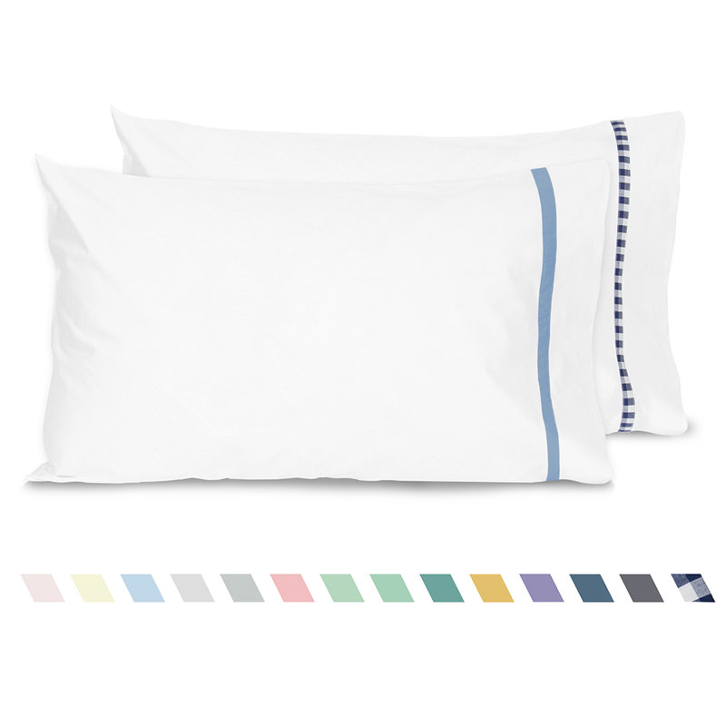 Plaid 100% Cotton Percale Pillowcases Open Pillowcases Set, Queen/Standard Pillowcase