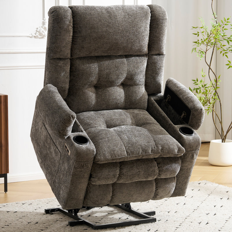 Fauteuil inclinable chauffant et massant à double moteur Grace avec rangement intégré dans les accoudoirs, gris, Gris