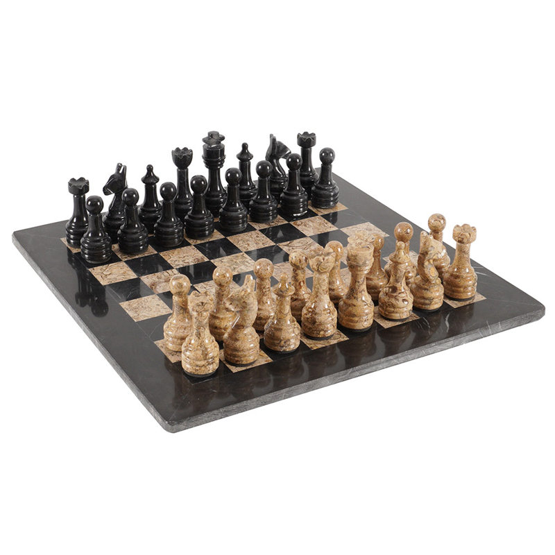 Jeu d'échecs fait à la main, Noir / corail