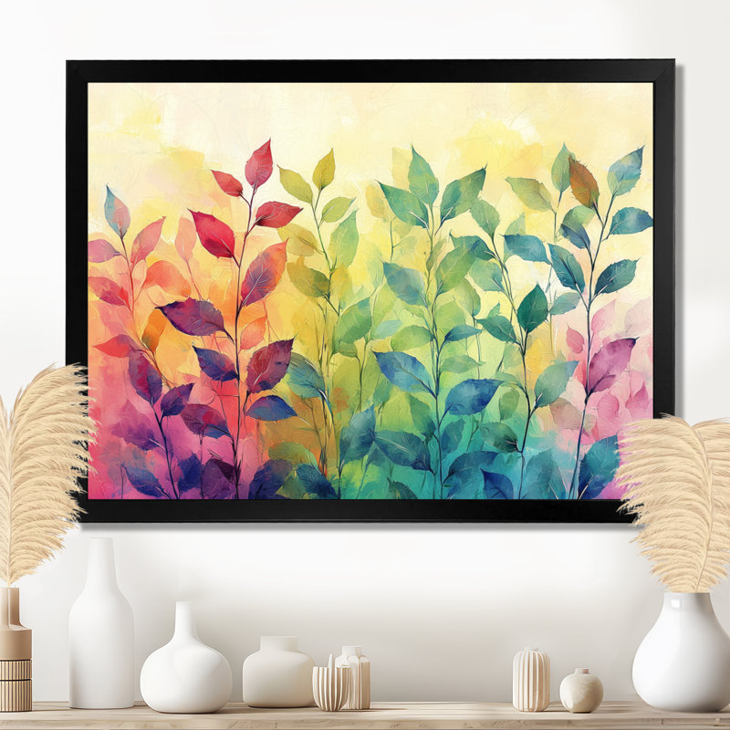Neon Plants Pop Art - Herbes, art mural, H 12 po x l 20 po, Reproduction encadrée d'une seule photo sans pass, Noir