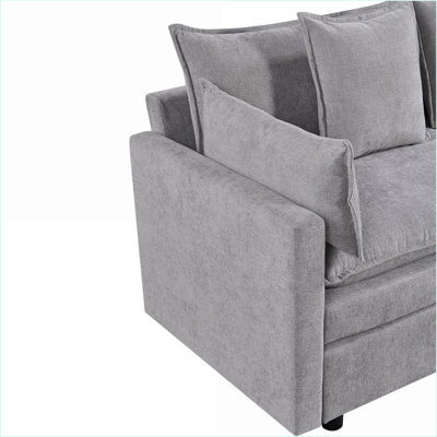 Canapé modulaire en L 108,66 po avec méridienne convertible et amp; Repose-pieds pour le salon | Chenille gris clair
