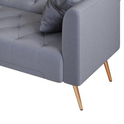 Luxueux et confortable canapé-lit à accoudoirs carrés avec pieds en métal et dossier réglable, coussins décoratifs pour le salon, la salle de réception