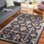Tapis oriental en laine / coton touffeté à la main en noir / rose