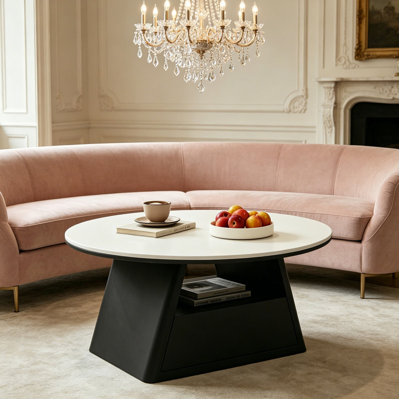1 table basse simple, H 15,74 po x L 27,55 po x l 27,55 po, Blanc, Noir