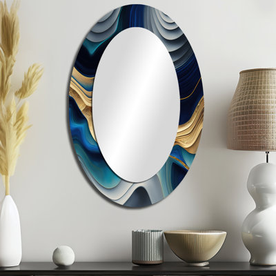 Décoration vibrante agate bleue et dorée I - miroir ovale bleu