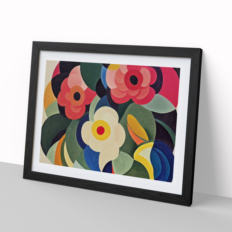 Abstract Peony Flowers - Framed Print, 34cm H x 46cm W x 2cm D, Black