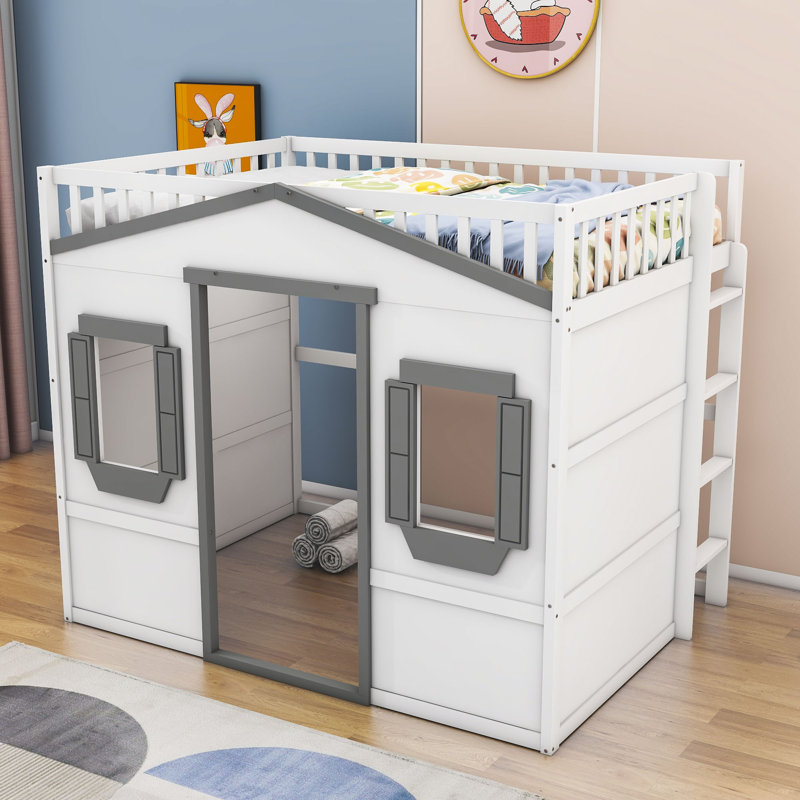 Ascutney Full Size House Loft Bed with Windows by Harper Orchard, White/Gray