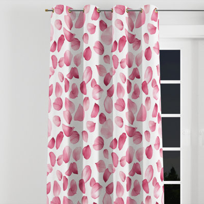 Teens Floral Room Darkening Curtains - Delicate Blush Petal Scatter Velvet Grommet Curtain - 1 Panel