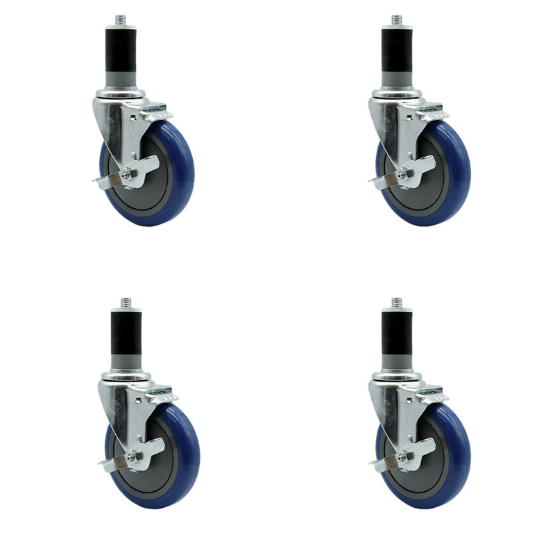 Ensemble de roulettes extensibles à roue pivotante en polyuréthane de 5 pouces de 1-5 / 8 pouces, Bleu
