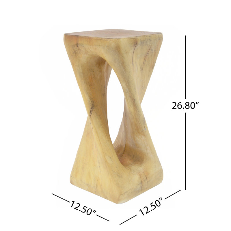 Table d'appoint d'extérieur avec forme torsadée, béton léger, texture semblable au bois pour le patio et le balcon, Naturel