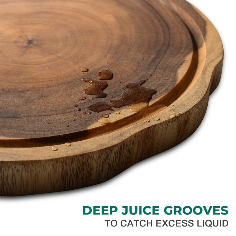 Acacia Wood Round Cutting Board with Juice Groove, 12-inch