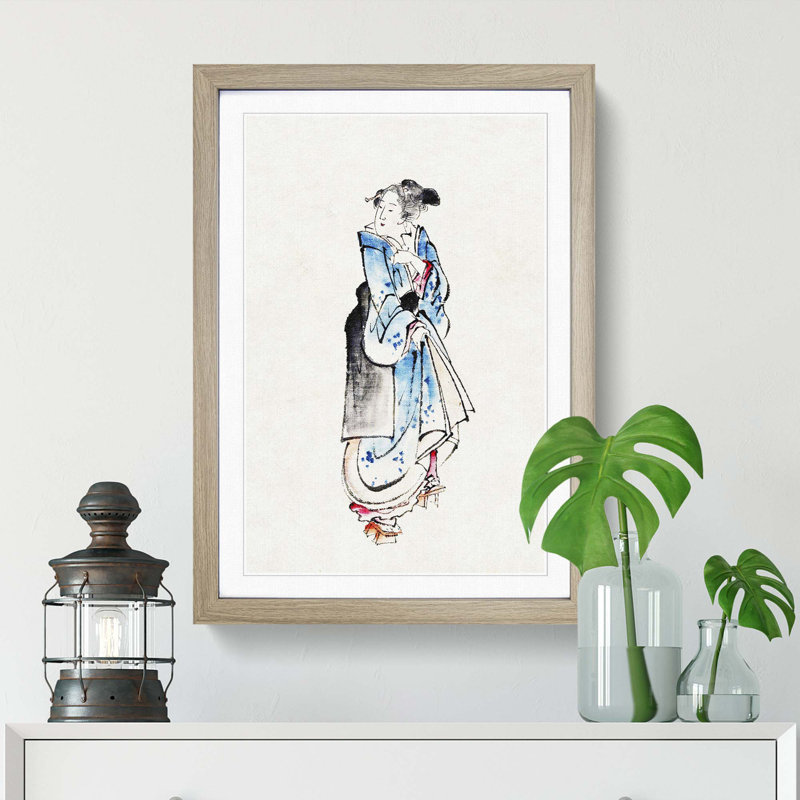 Walking Woman by Katsushika Hokusai - Picture Frame Painting Print, 36cm H x 27cm W x 2cm D, Oak Framed
