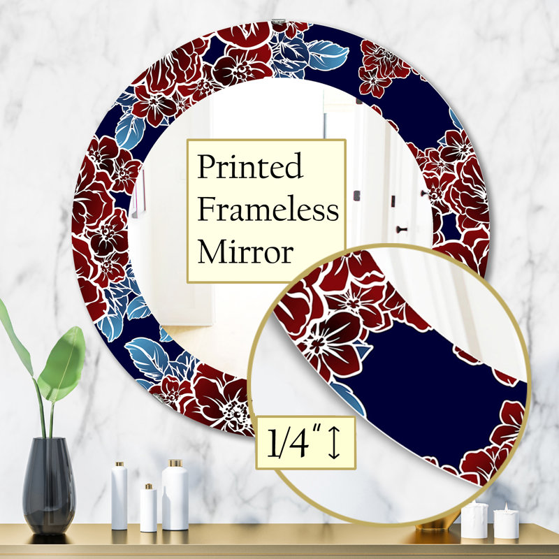 Miroir mural sans cadre floral, H 31,5 po x l po