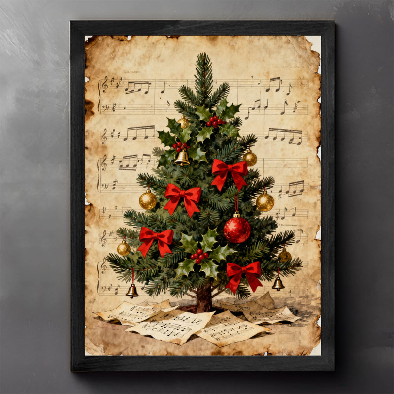 Arbre de Noël rétro noir, art mural, impressions de style rétro, H 11 po x l 9 po