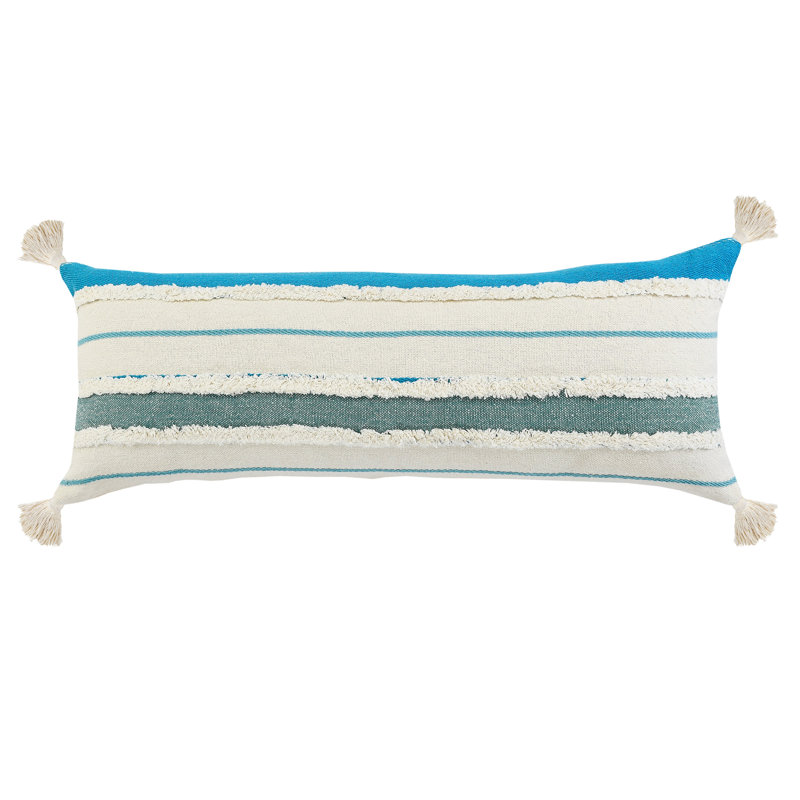 Coussin lombaire à rayures surdimensionné Contemporary, Turquoise / jade / turquoise / blanc, Polyester/ bourre en polyester