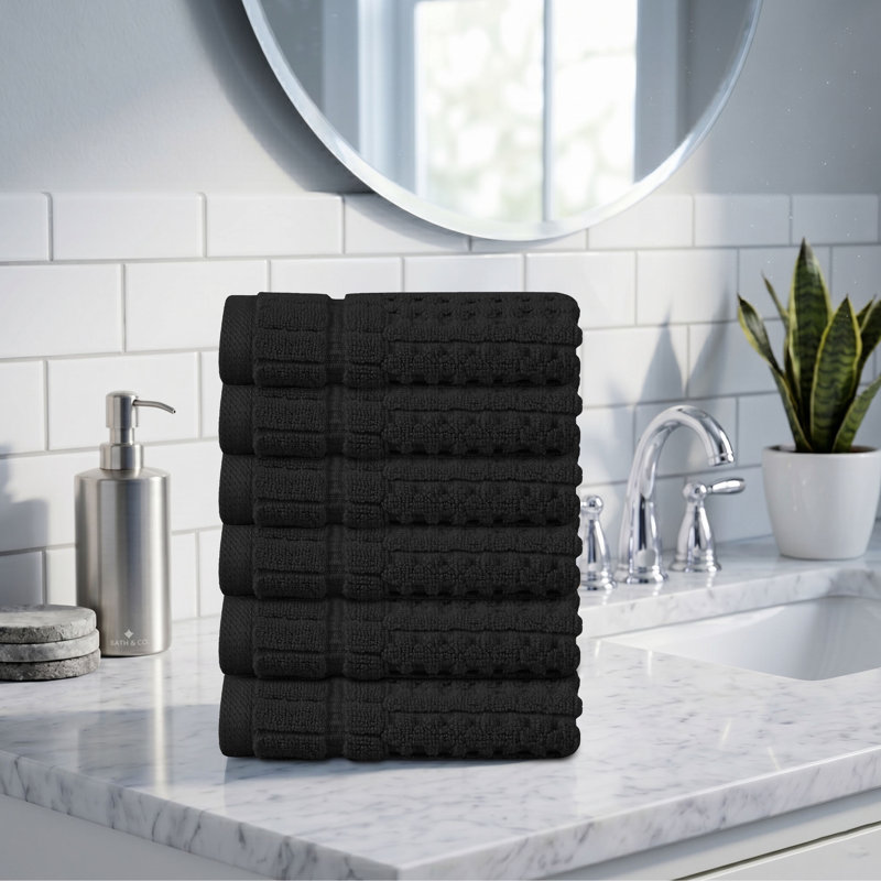 Ensemble de serviettes 6 pièces Willow - 100% coton peigné, qualité supérieure 630 g / m², noir, ultra doux et très absorbant