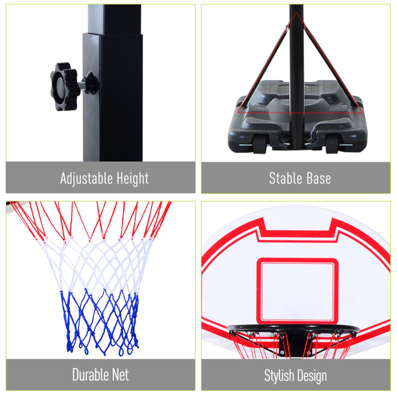 Adjustable Black Acrylic Portable Basketball Hoop with Wheels