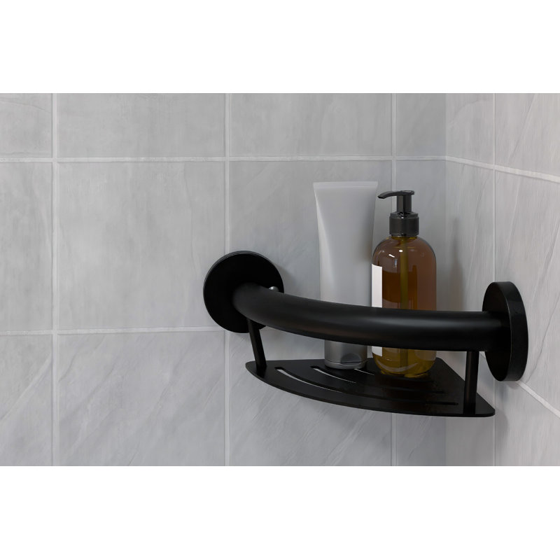 PLUS Corner Shelf 9.5", Grab Bar for Bath and Shower Safety (500 lb. Capacity), Matte Black