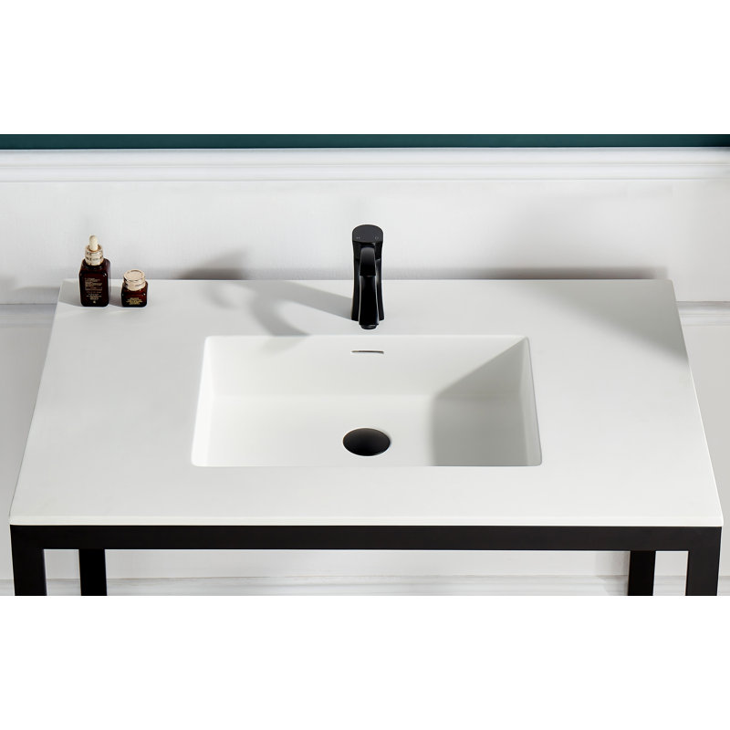 ANZZI Orchard Series 22'' Solid Surface Rectangular Bathroom Sink with Overflow, Matte Black