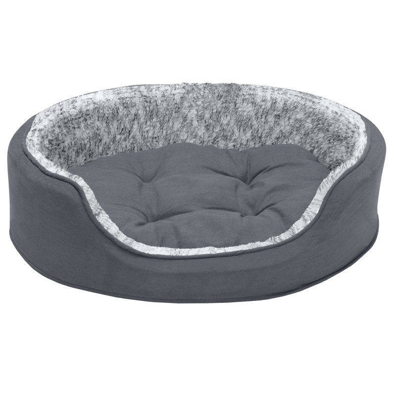 Two-Tone Fur & Suede Oval Pet Bed, Medium (18" W x 5.5" D x 23" H)