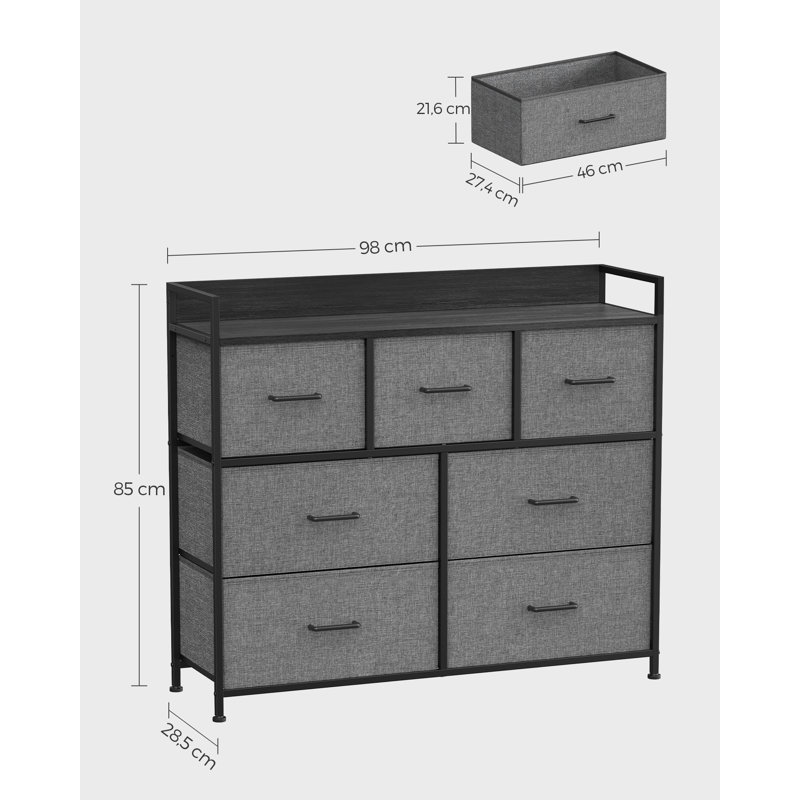 Aeronwy 98cm W 7 - Drawer Chest of Drawers, Slate Grey/Black