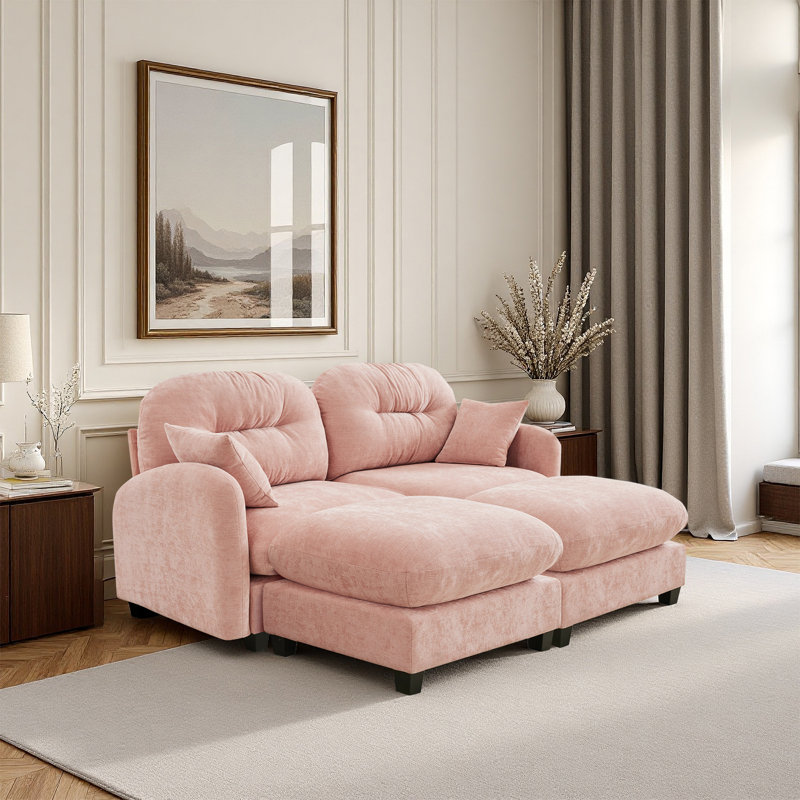 Canapé, canapé Cloud, avec 2 repose-pieds, Rose
