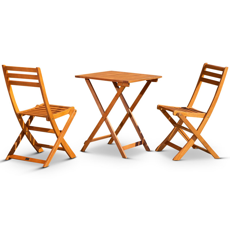 Pomeroy Outdoor 3-Piece Square Eucalyptus Bistro Set with Folding Design, Natural